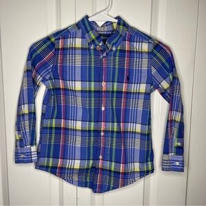 Polo Ralph Lauren Blue Plaid Size 6 Boys Navy Pony Button Up Long Sleeve Toddler